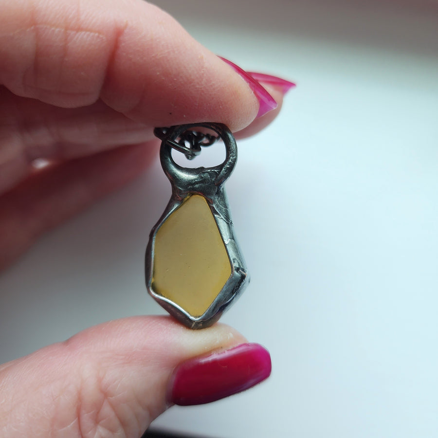 SOLD - Amber Beach Glass Pendant Necklace