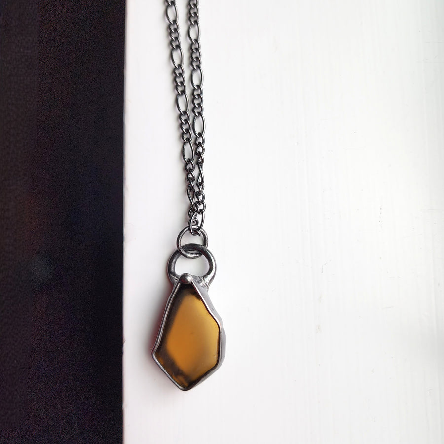 SOLD - Amber Beach Glass Pendant Necklace