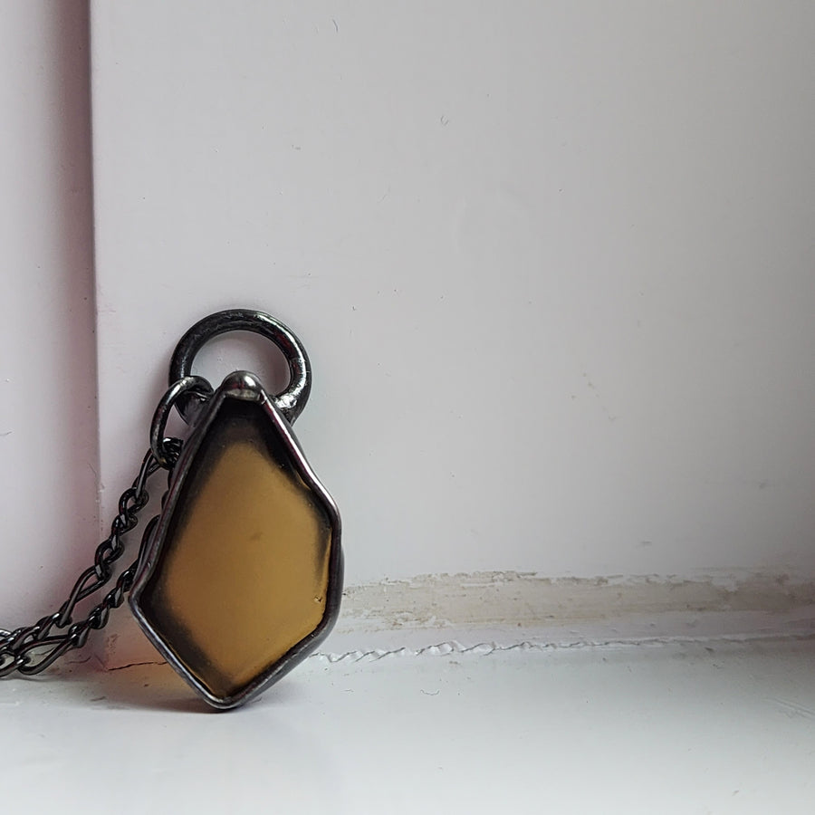 SOLD - Amber Beach Glass Pendant Necklace