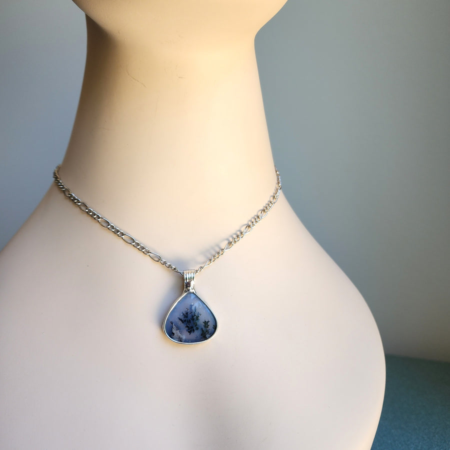 Black & White Pendant, Dendrite Gemstone Necklace