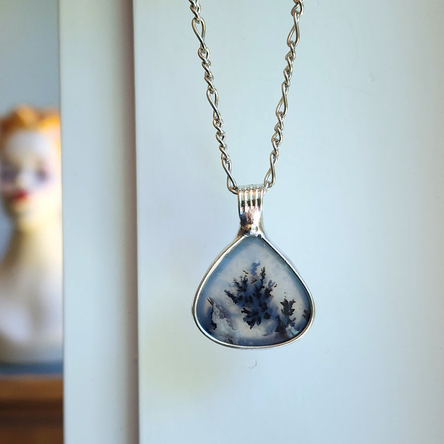 Black & White Pendant, Dendrite Gemstone Necklace
