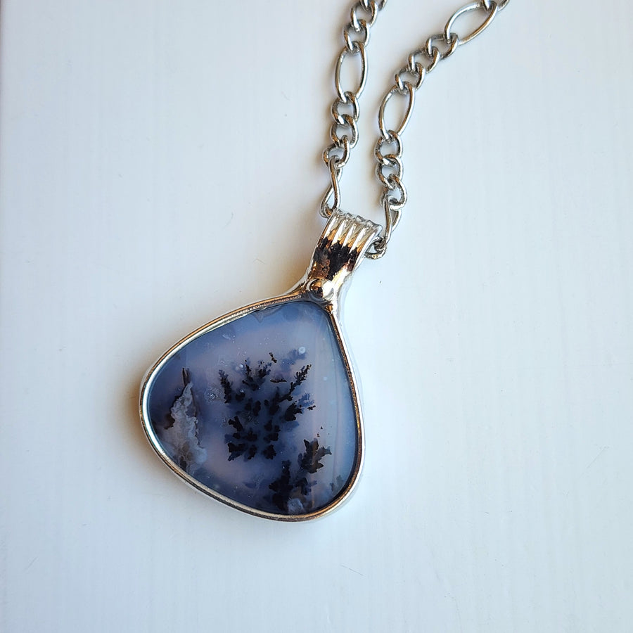 Black & White Pendant, Dendrite Gemstone Necklace