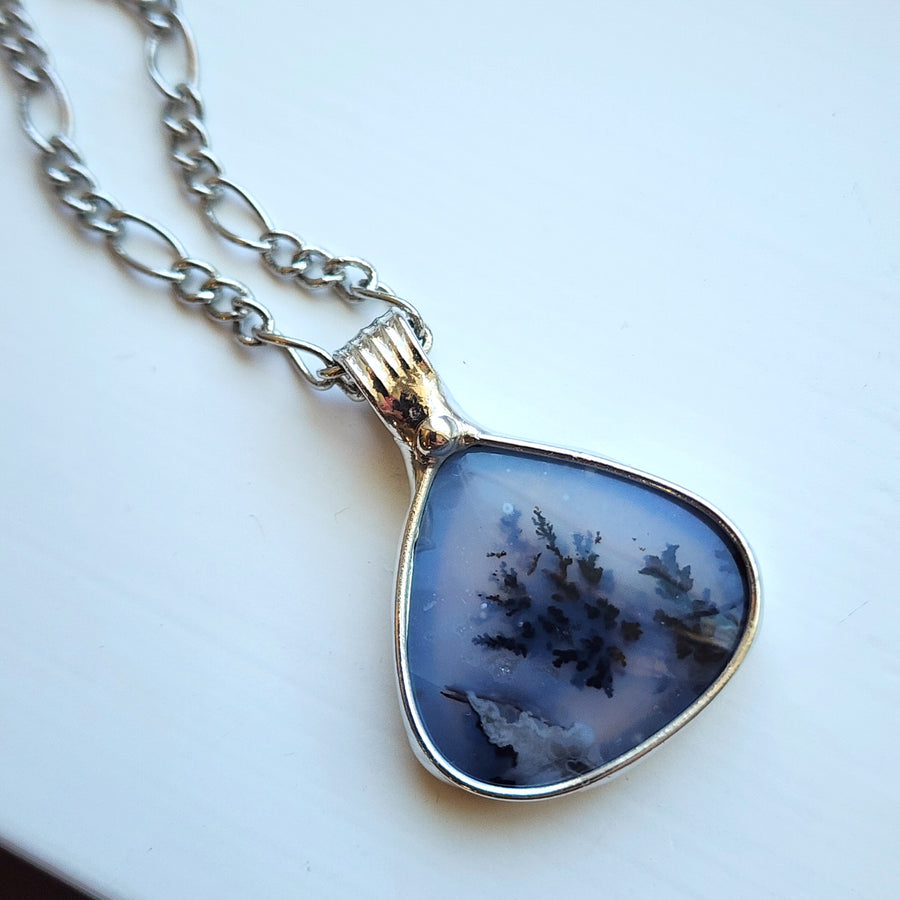 Black & White Pendant, Dendrite Gemstone Necklace