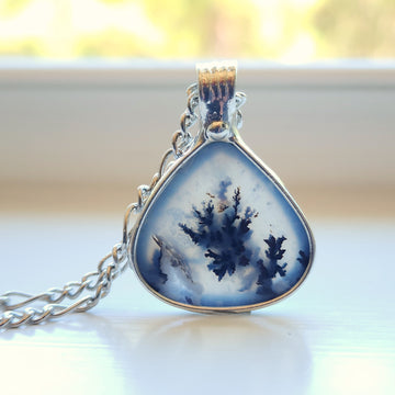 Black & White Pendant, Dendrite Gemstone Necklace