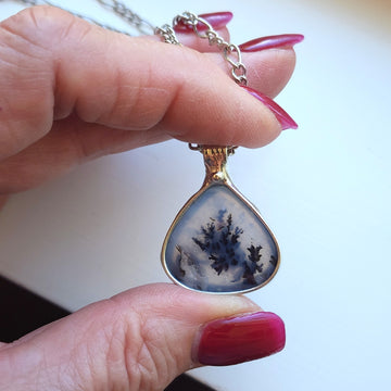 Black & White Pendant, Dendrite Gemstone Necklace