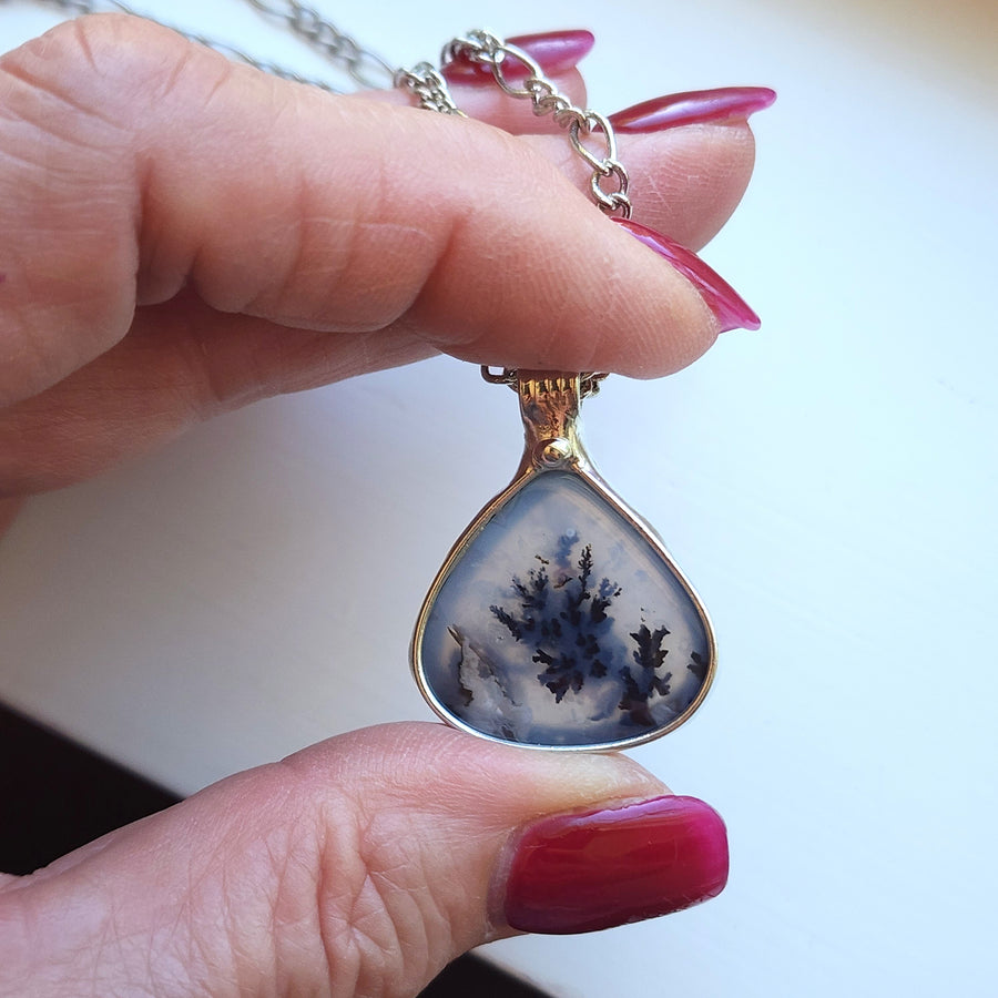 Black & White Pendant, Dendrite Gemstone Necklace