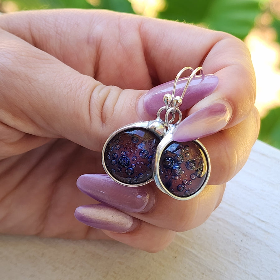 Purple/Pink with Blue Dot Glass Earrings