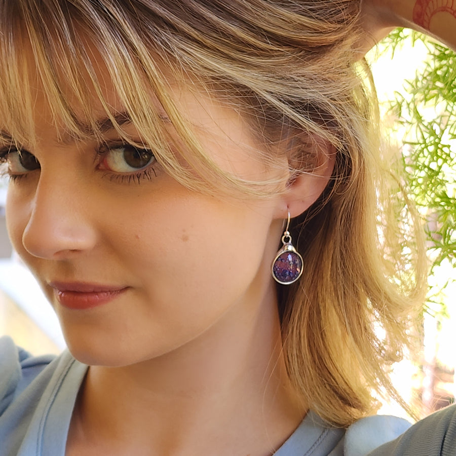 Purple/Pink with Blue Dot Glass Earrings