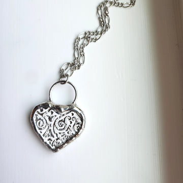 Heart Pendant Necklace, Broken China, Silver Finish