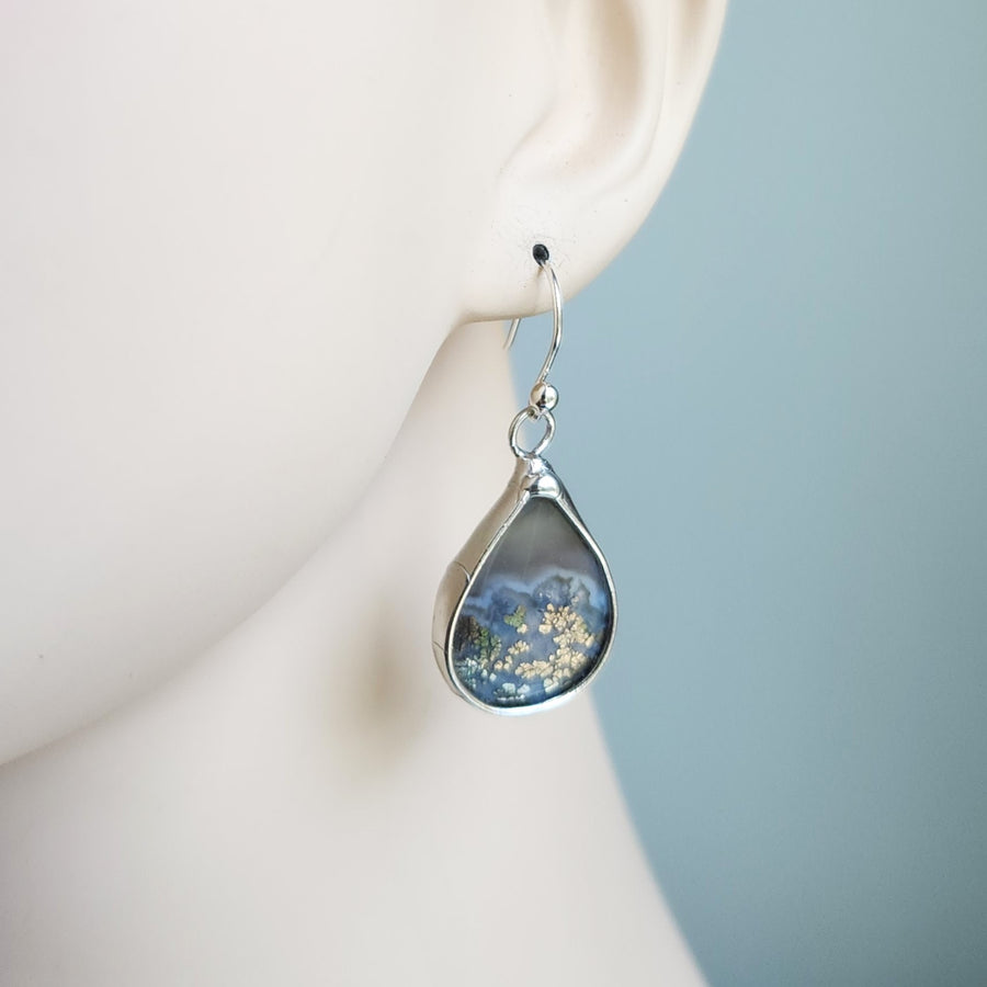 Agate & Pyrite Earrings, Green Doublet, SS Ear Wires