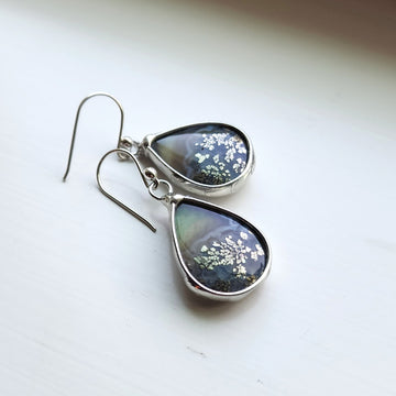 Agate & Pyrite Earrings, Green Doublet, SS Ear Wires