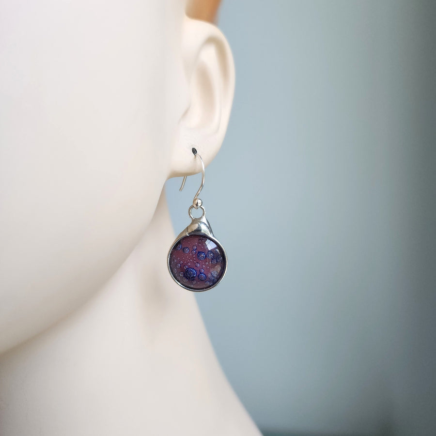 Purple/Pink with Blue Dot Glass Earrings
