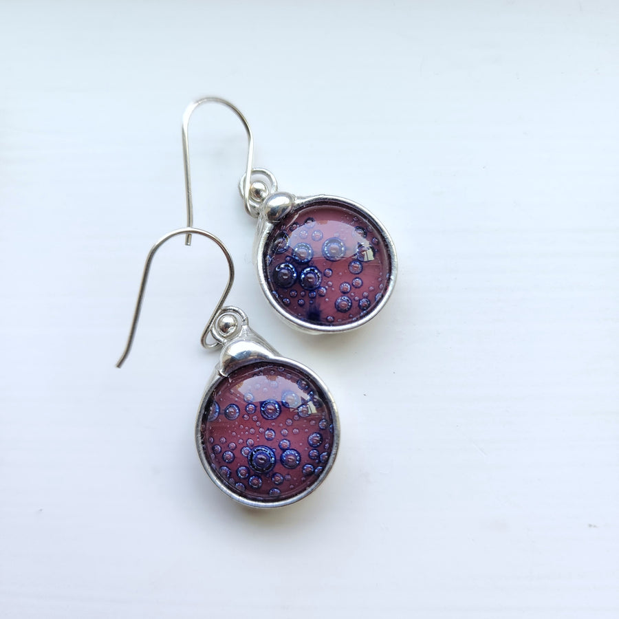 Purple/Pink with Blue Dot Glass Earrings