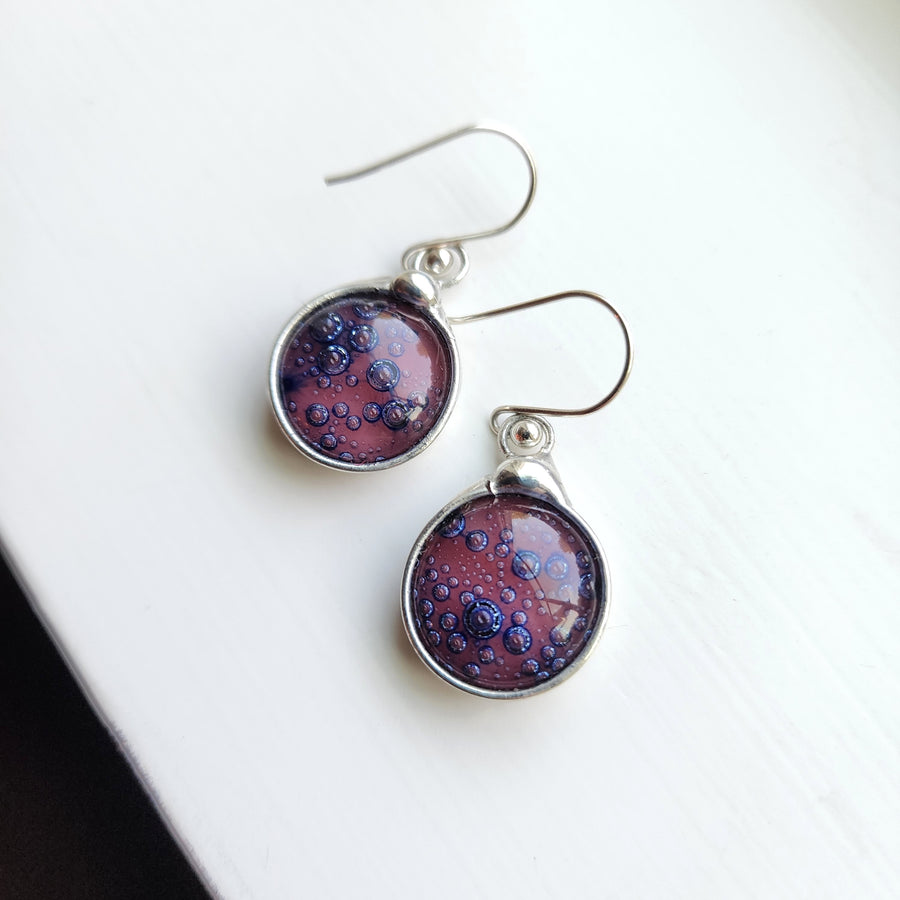 Purple/Pink with Blue Dot Glass Earrings