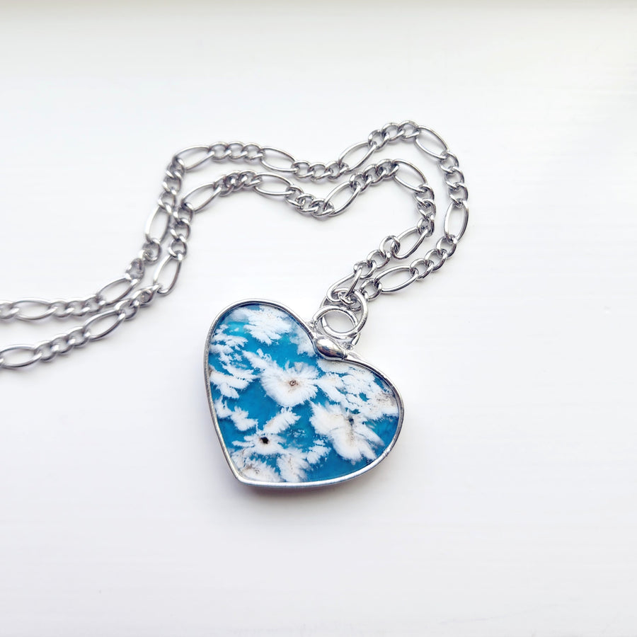 Clouds in the Sky Blue Agate Doublet Heart Pendant Necklace