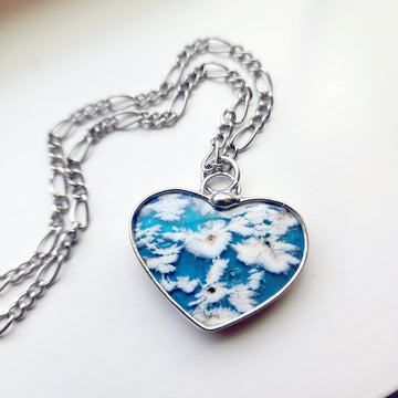 Clouds in the Sky Blue Agate Doublet Heart Pendant Necklace