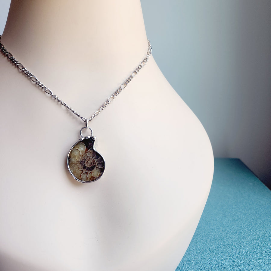 SOLD - Prehistoric Ammonite Pendant Necklace, For Guy or Girl
