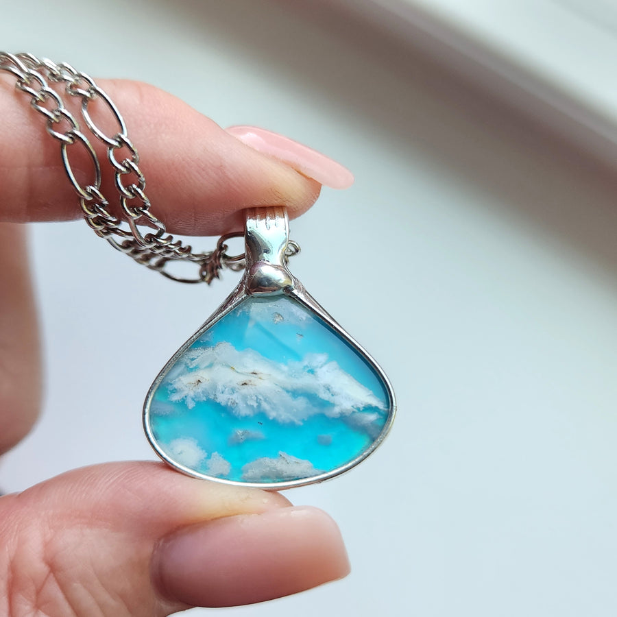 SOLD - Agate Doublet Pendant: Clouds in the Sky Necklace for Women