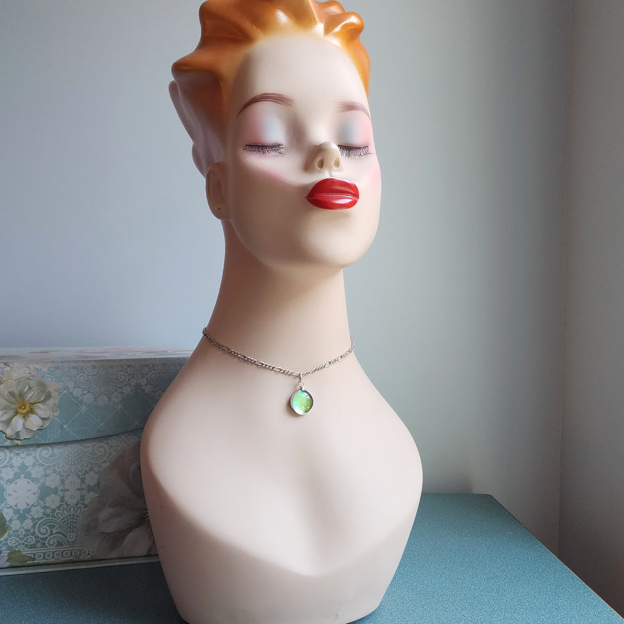 Green Dichroic Glass Pendant Necklace