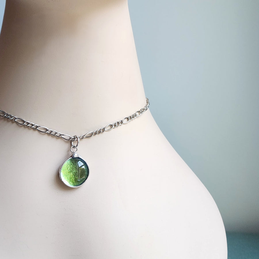 Green Dichroic Glass Pendant Necklace