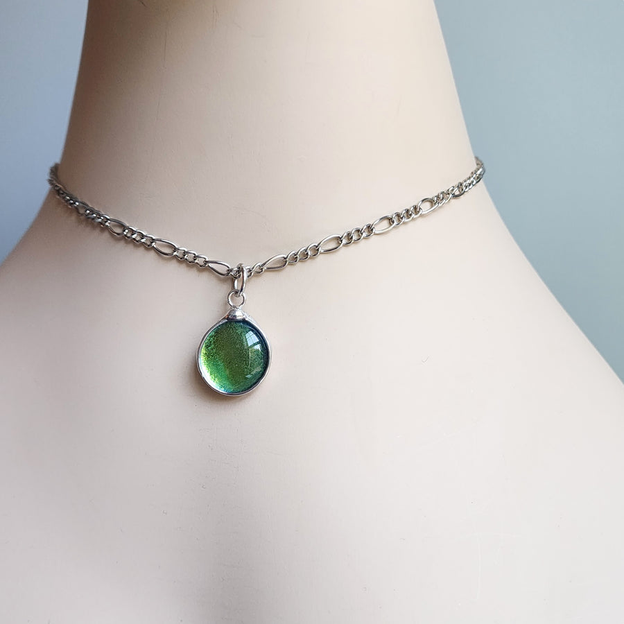 Green Dichroic Glass Pendant Necklace