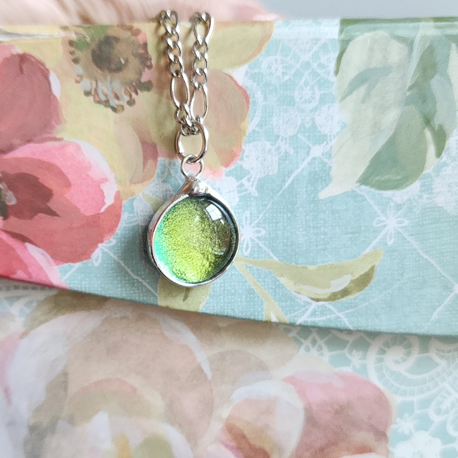 Green Dichroic Glass Pendant Necklace
