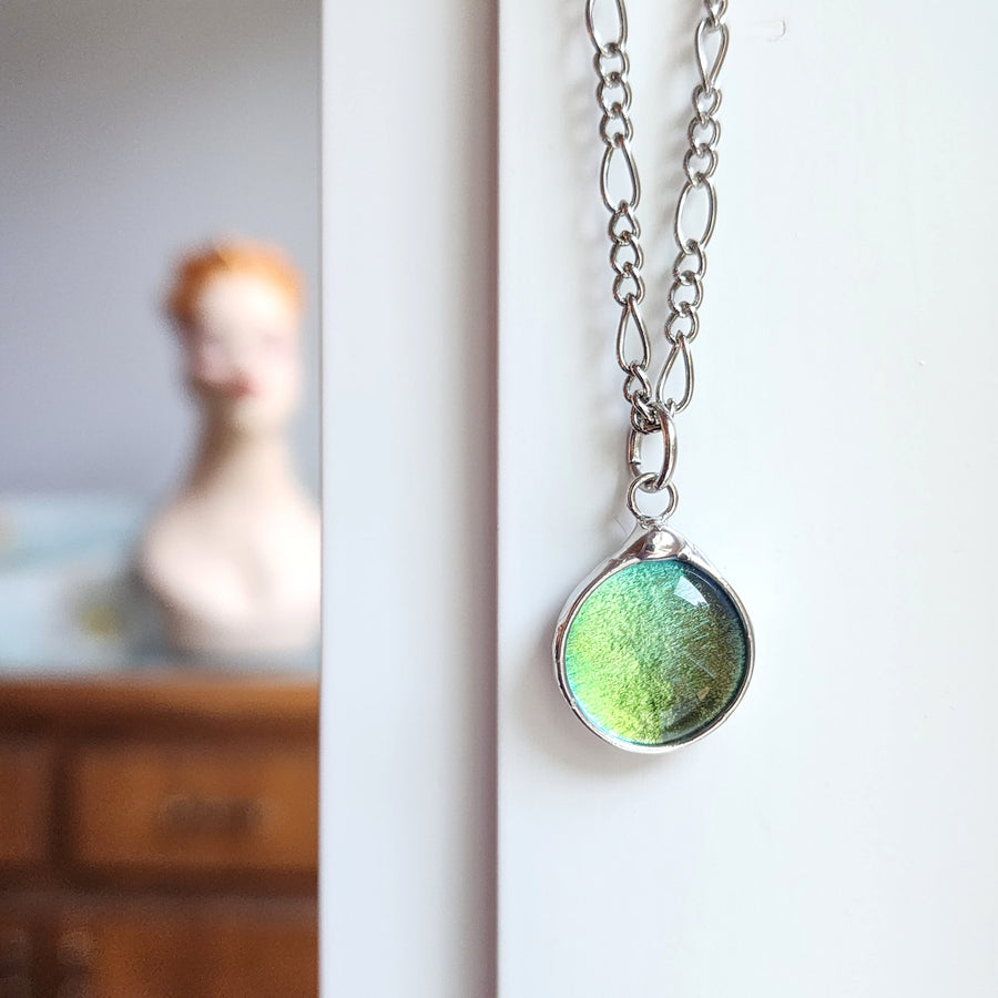 Green Dichroic Glass Pendant Necklace