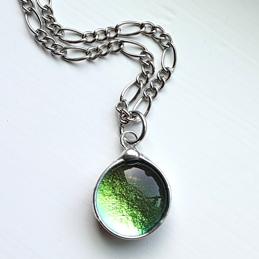 Green Dichroic Glass Pendant Necklace