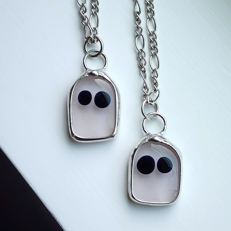 SOLD - Glow In The Dark Ghost Pendants, Fused Glass Jewelry