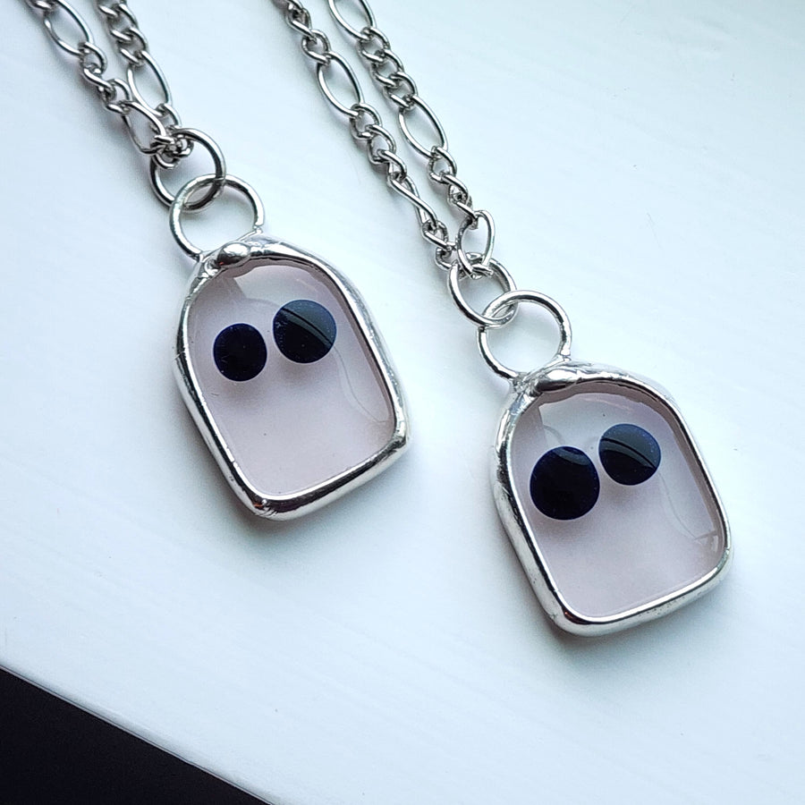 SOLD - Glow In The Dark Ghost Pendants, Fused Glass Jewelry