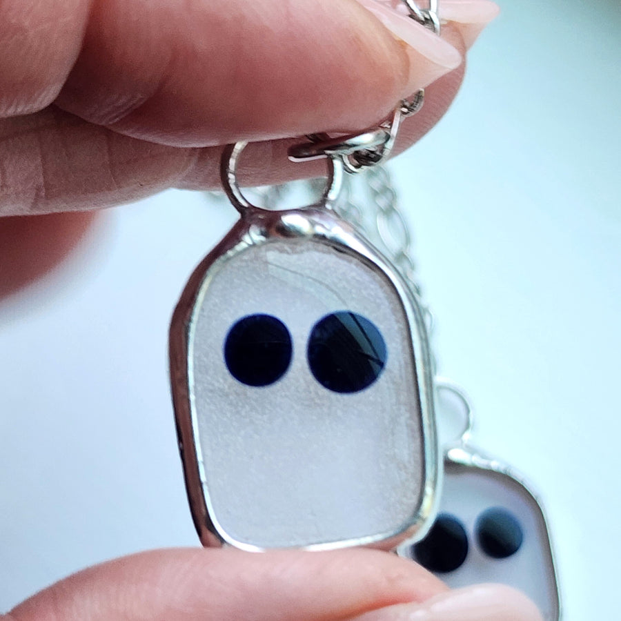 SOLD - Glow In The Dark Ghost Pendants, Fused Glass Jewelry