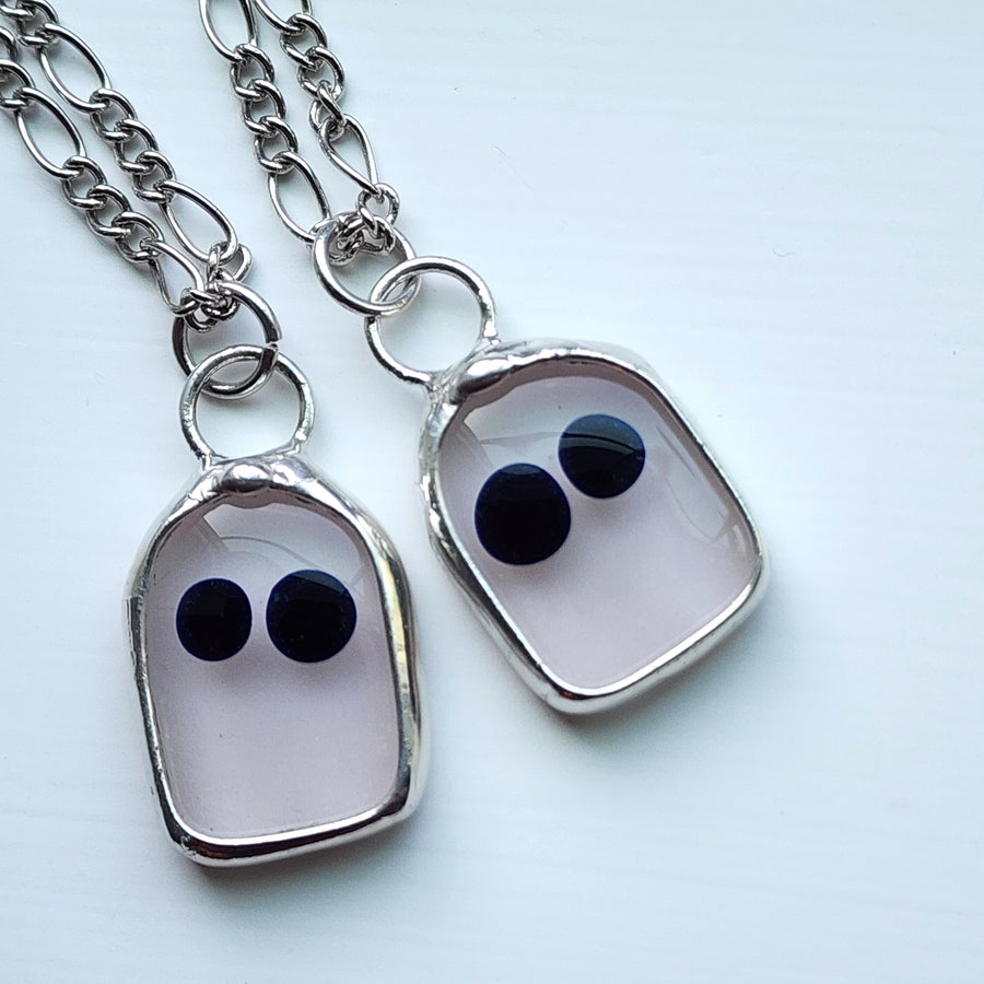 SOLD - Glow In The Dark Ghost Pendants, Fused Glass Jewelry