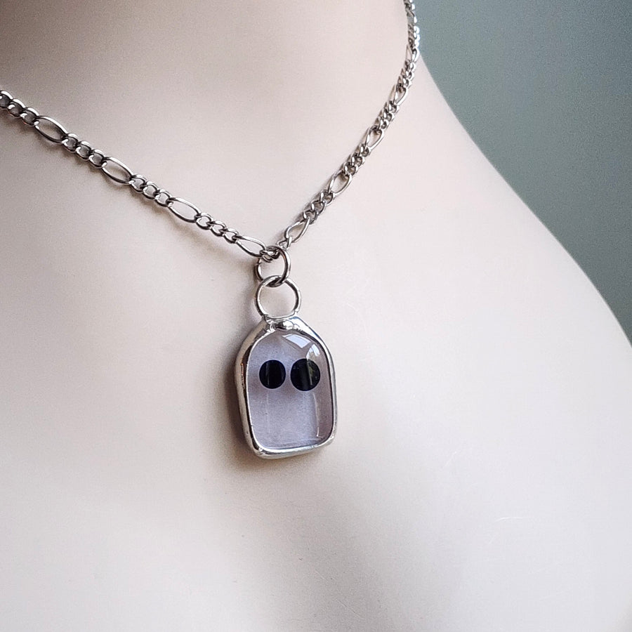 SOLD - Glow In The Dark Ghost Pendants, Fused Glass Jewelry