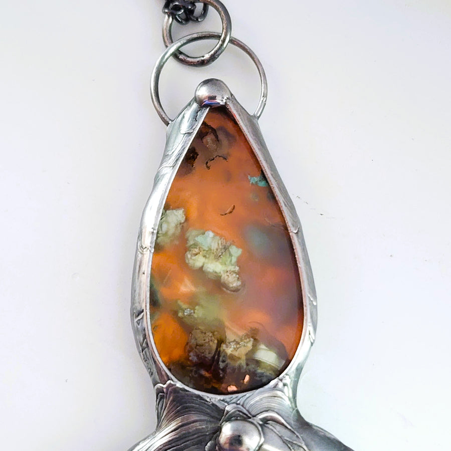 Magnifying Glass Pendant Necklace with Moss Agate Set for Handle