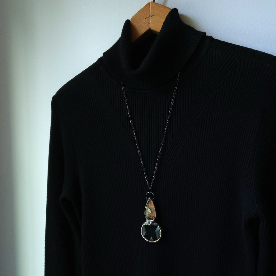 Magnifying Glass Pendant Necklace with Moss Agate Set for Handle