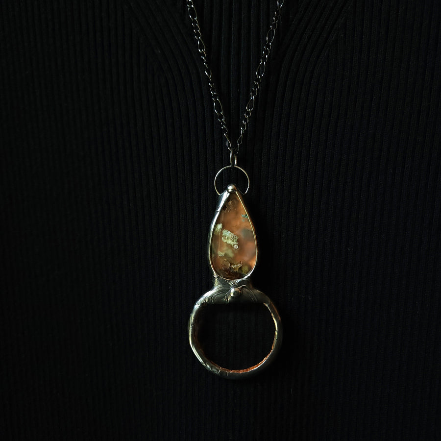 Magnifying Glass Pendant Necklace with Moss Agate Set for Handle