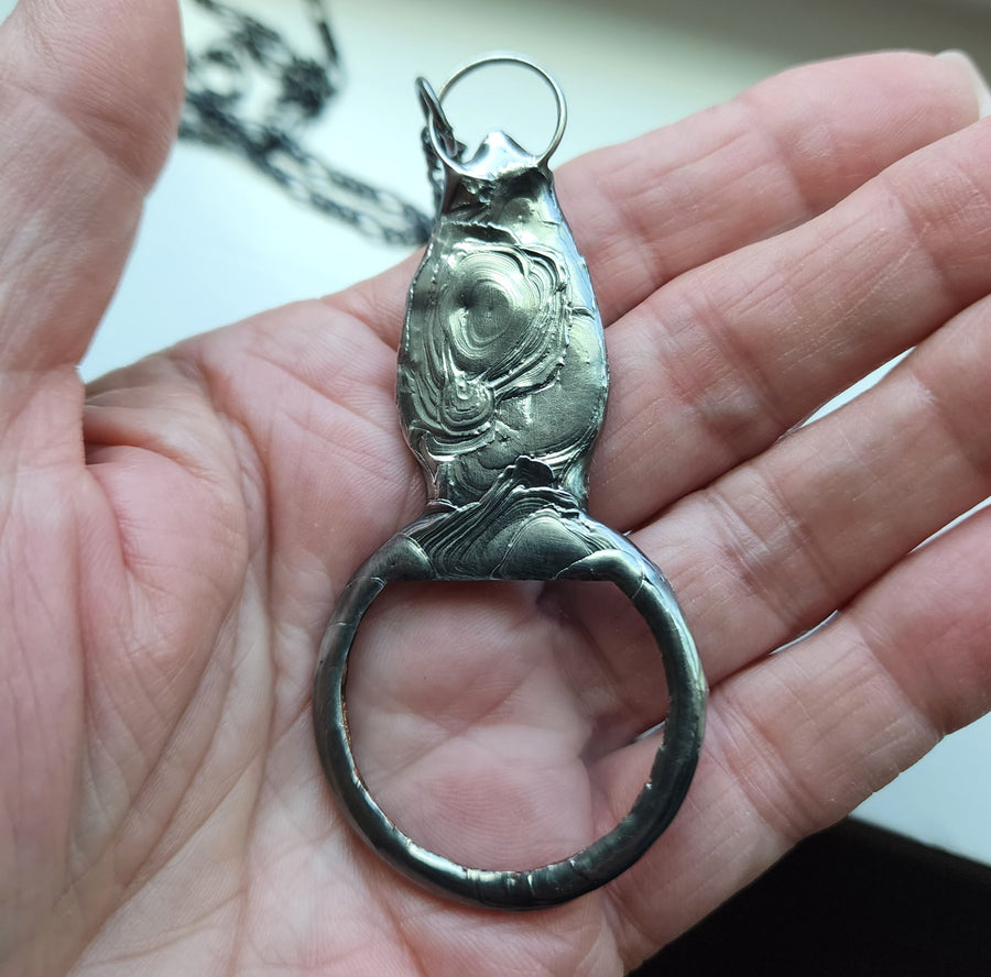 Magnifying Glass Pendant Necklace with Moss Agate Set for Handle