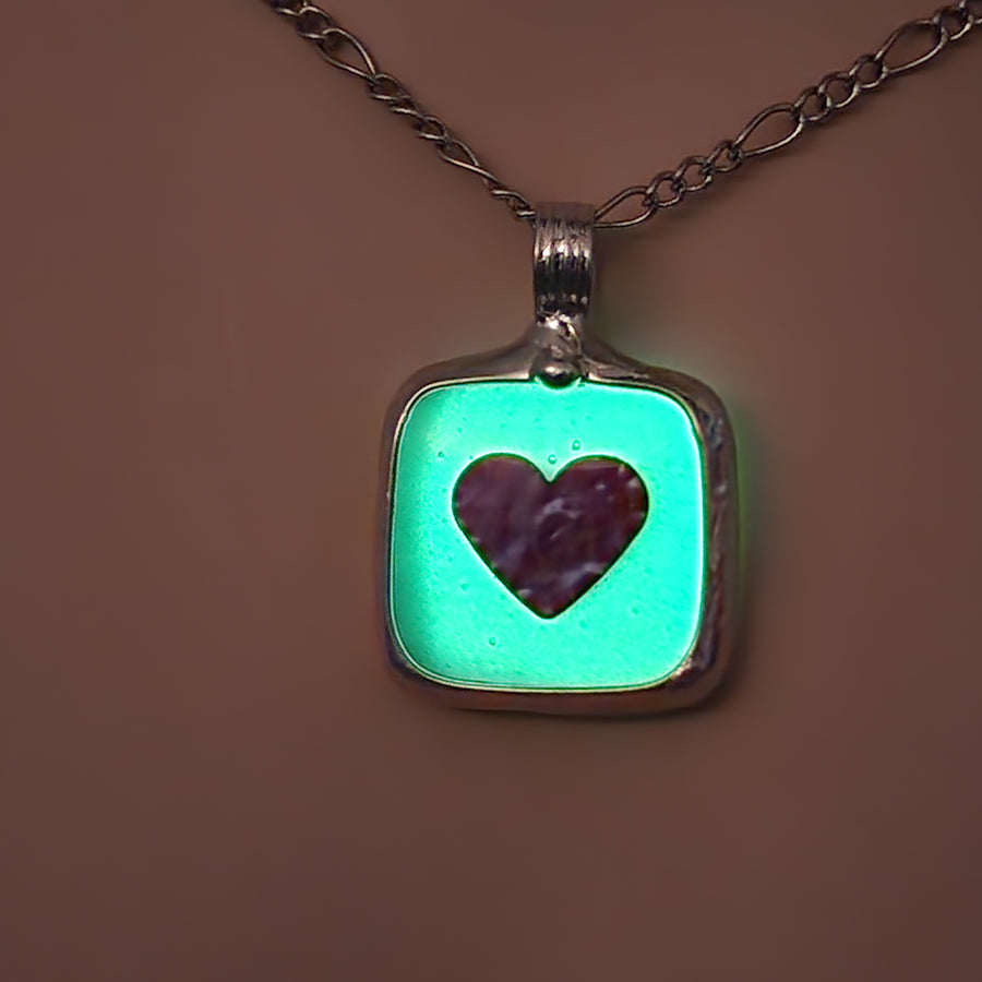 Glow in the Dark Heart Pendant Necklace