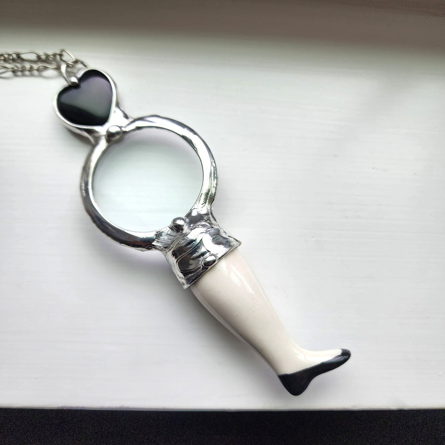 Magnifying Glass Necklace, Vintage Doll Leg, Cool Vintage Stuff