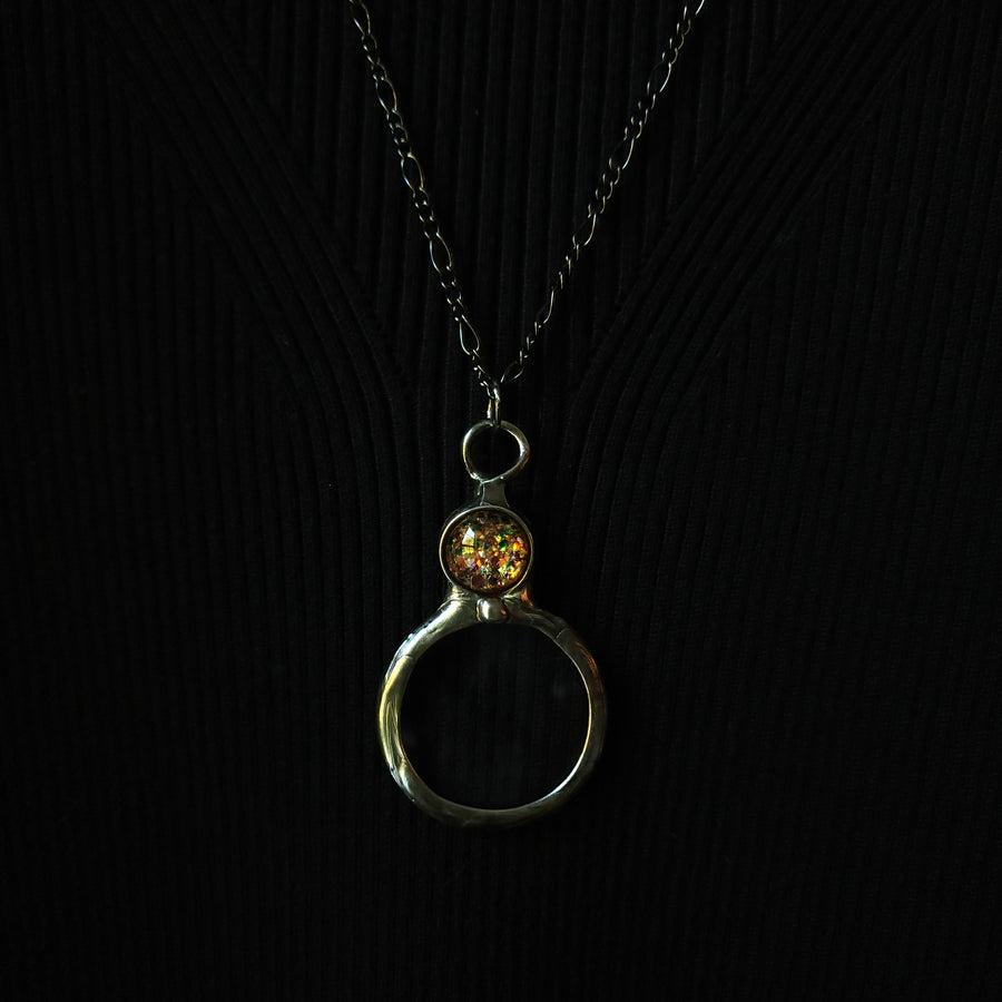 Magnifying Glass Pendant, Multicolored Opal Glass Inset