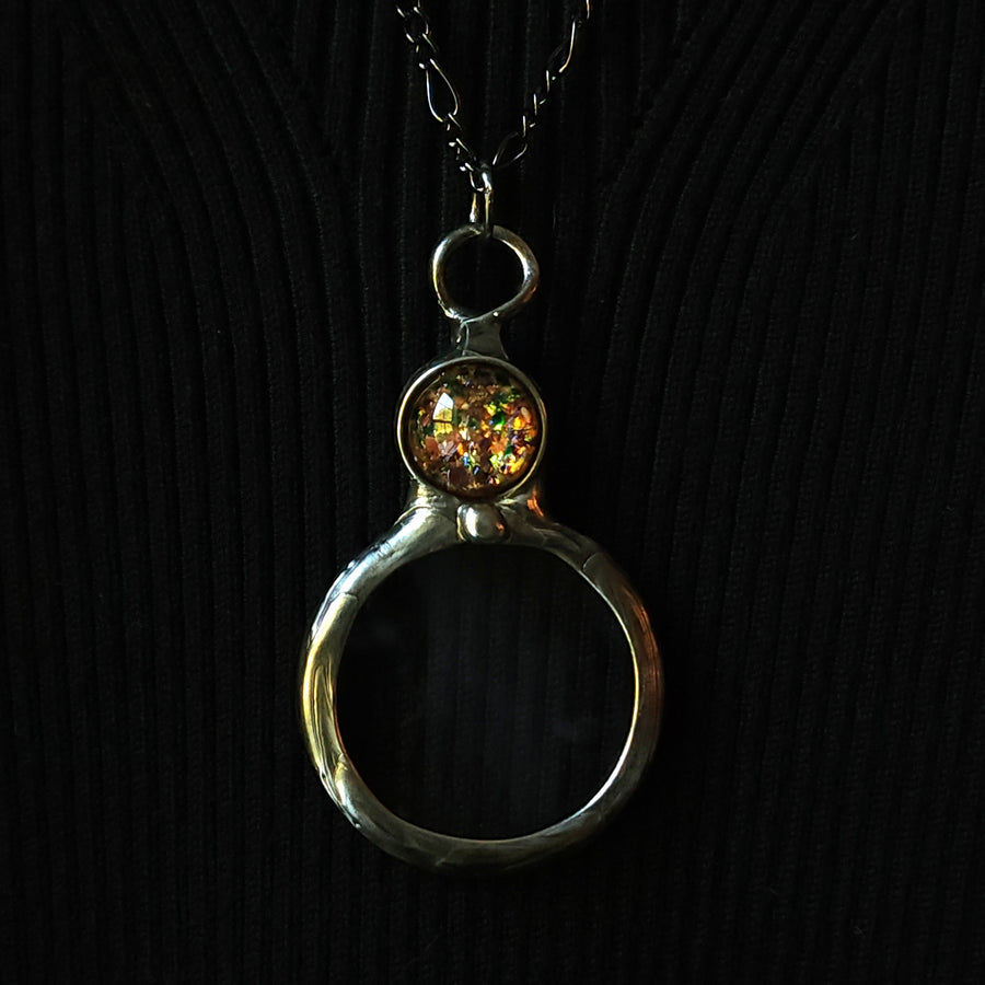 Magnifying Glass Pendant, Multicolored Opal Glass Inset
