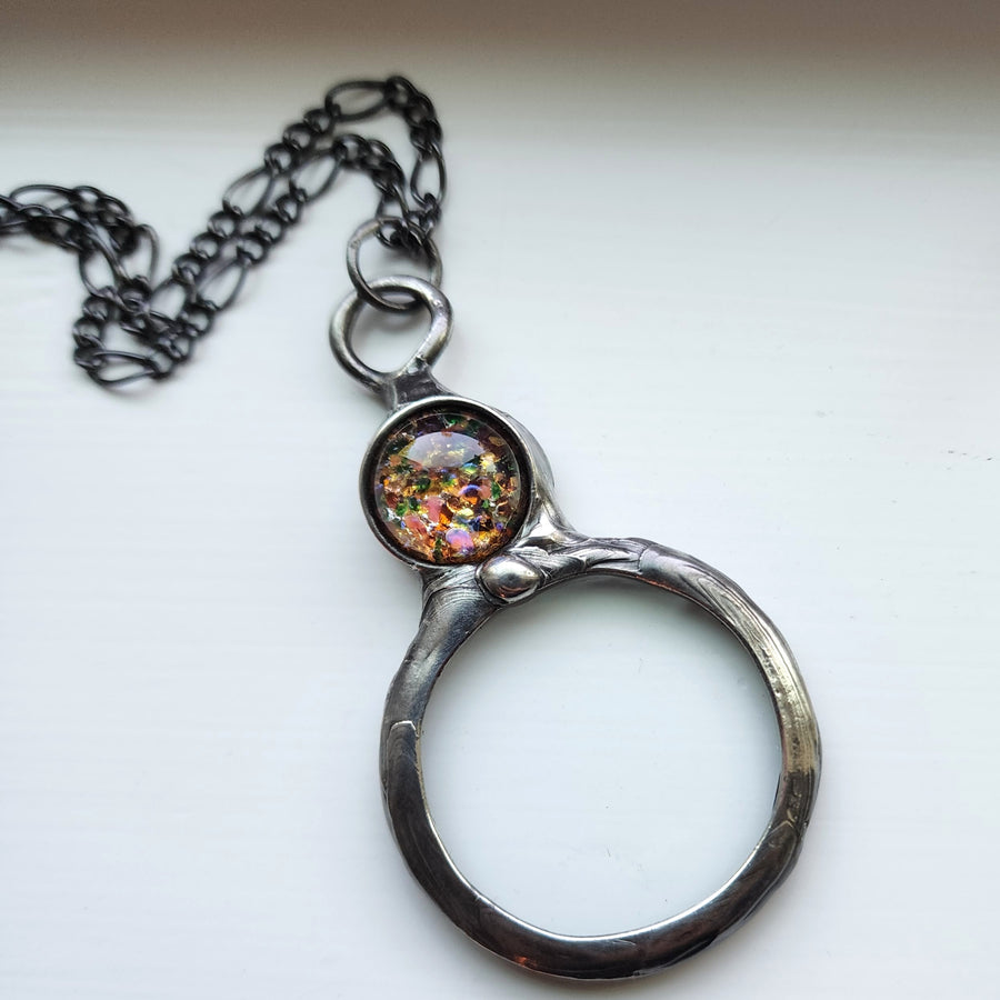 Magnifying Glass Pendant, Multicolored Opal Glass Inset