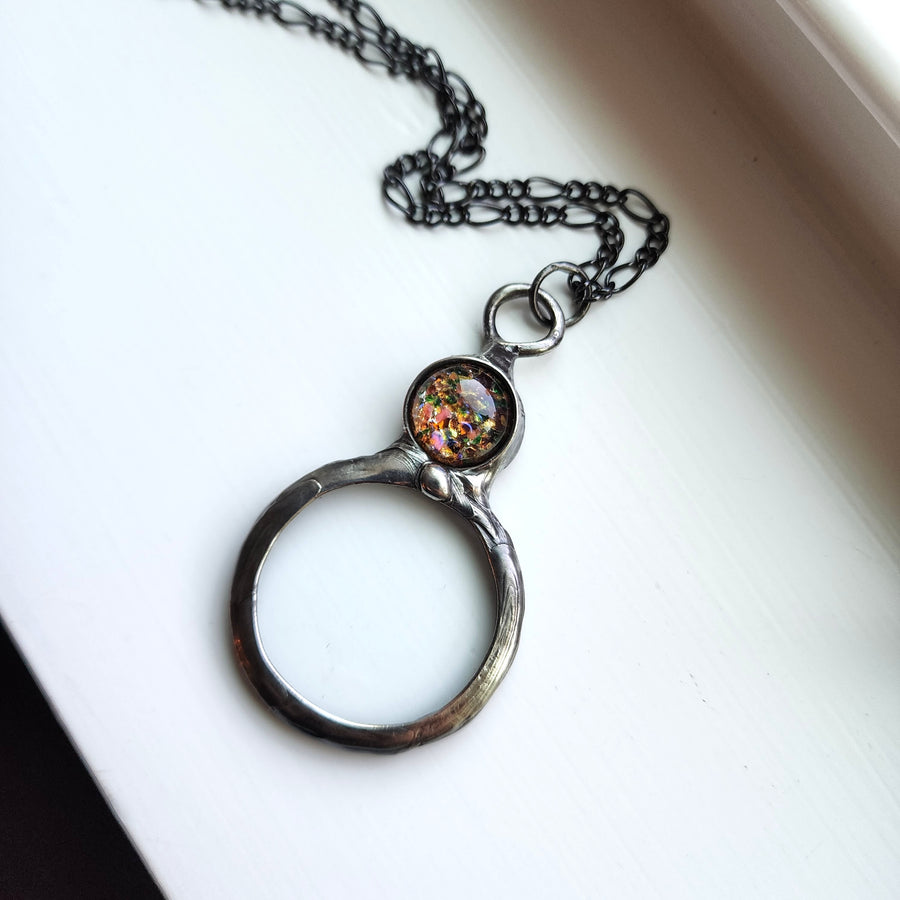 Magnifying Glass Pendant, Multicolored Opal Glass Inset