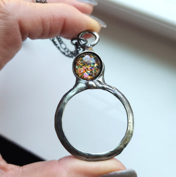 Magnifying Glass Pendant, Multicolored Opal Glass Inset