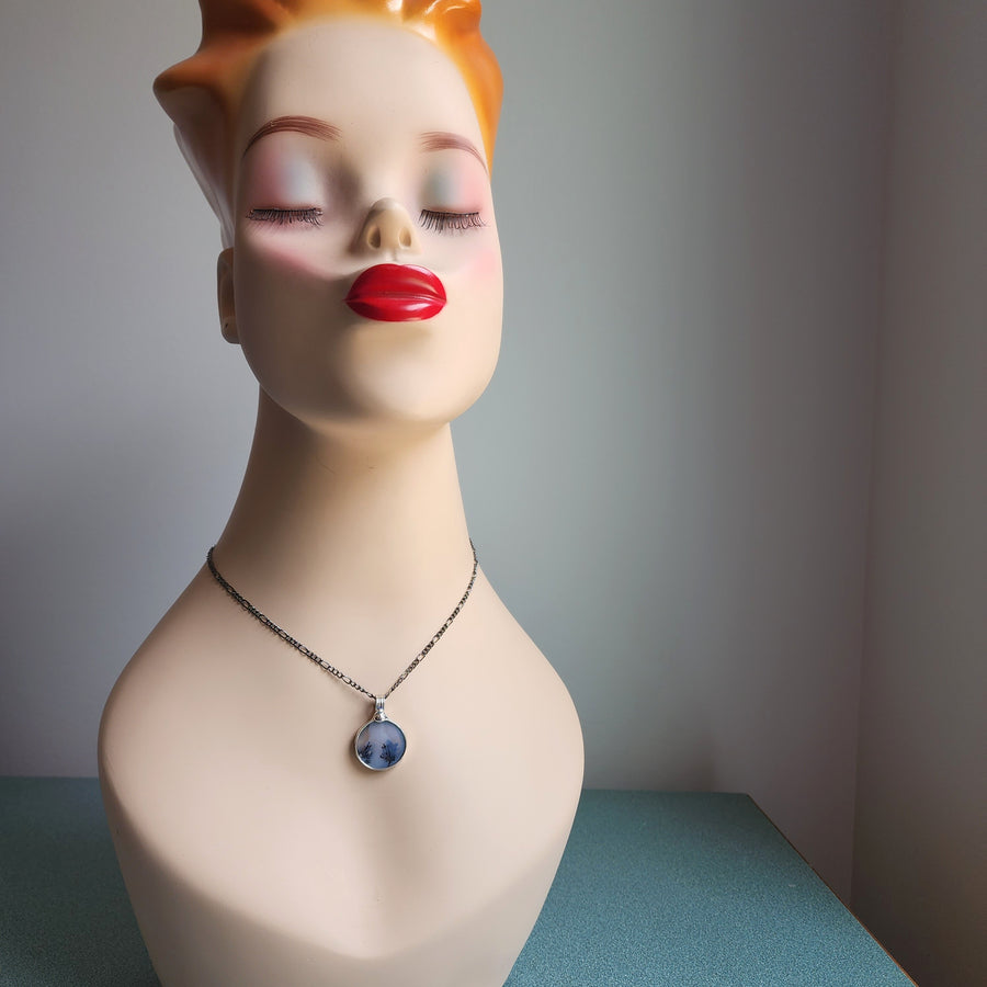 SOLD - Small Round Dendrite Gemstone Pendant Necklace for Women