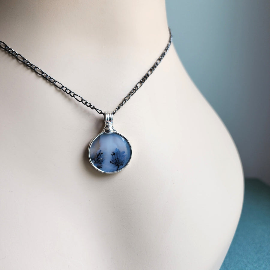 SOLD - Small Round Dendrite Gemstone Pendant Necklace for Women