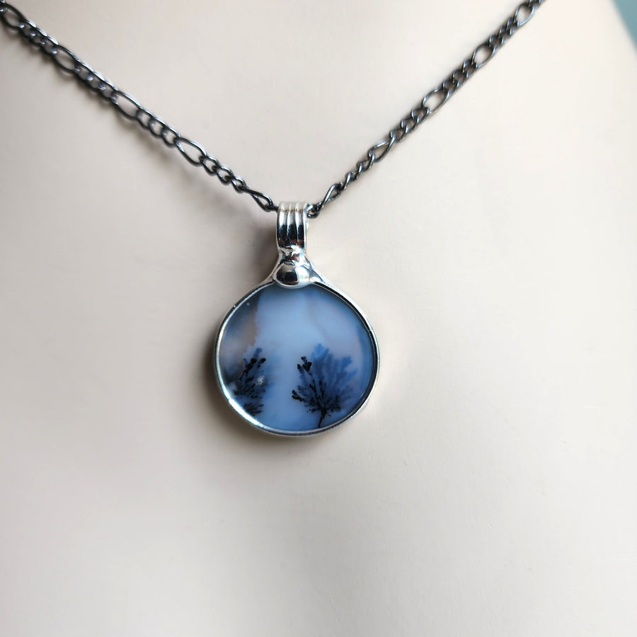 SOLD - Small Round Dendrite Gemstone Pendant Necklace for Women