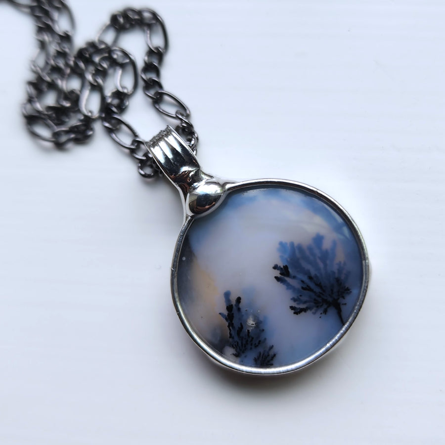 SOLD - Small Round Dendrite Gemstone Pendant Necklace for Women