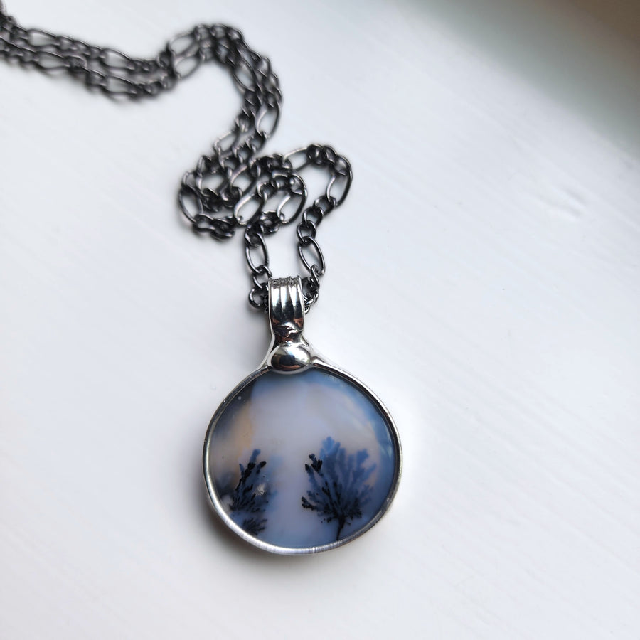 SOLD - Small Round Dendrite Gemstone Pendant Necklace for Women