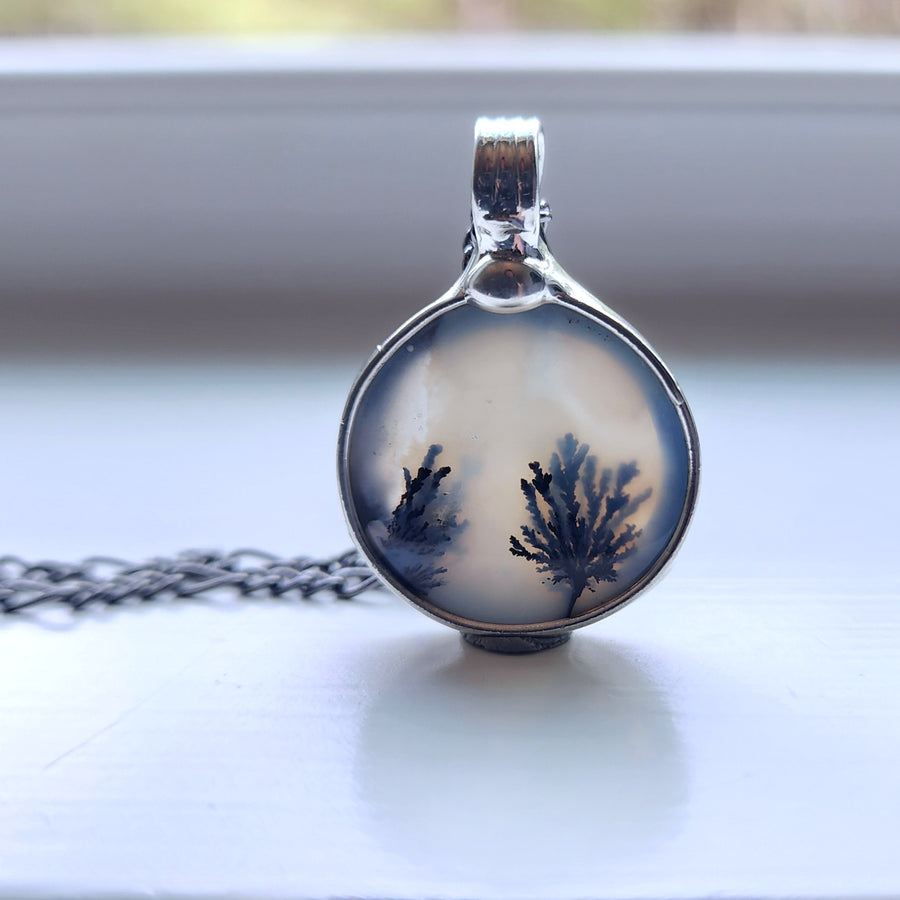 SOLD - Small Round Dendrite Gemstone Pendant Necklace for Women